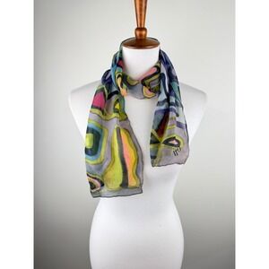 IRO Paris Silk Scarf Multicolor Abstract Geometric Hand Painted Sheer Rectangle